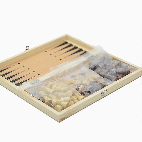 Trä hopfällbart 3 i 1 schack backgammon träbräde hopfällbart brädspel 29x29cm