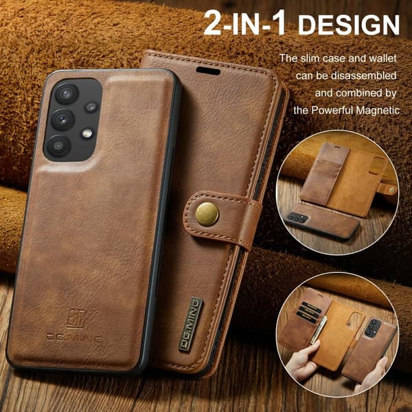 DG MING Samsung A33 5G 2-in-1 Magnetic Wallet Case - Brown Brun brown