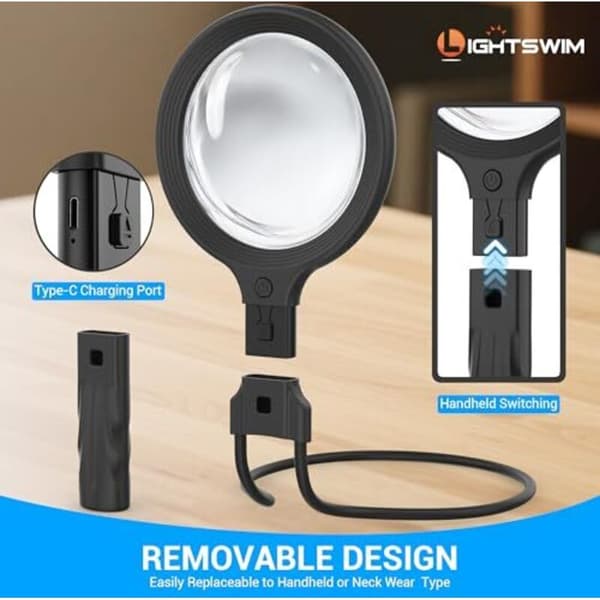 Neck Magnifier with Light for Precision Work, 5X Illuminated 138mm Pocket Magnifier for Reading Books