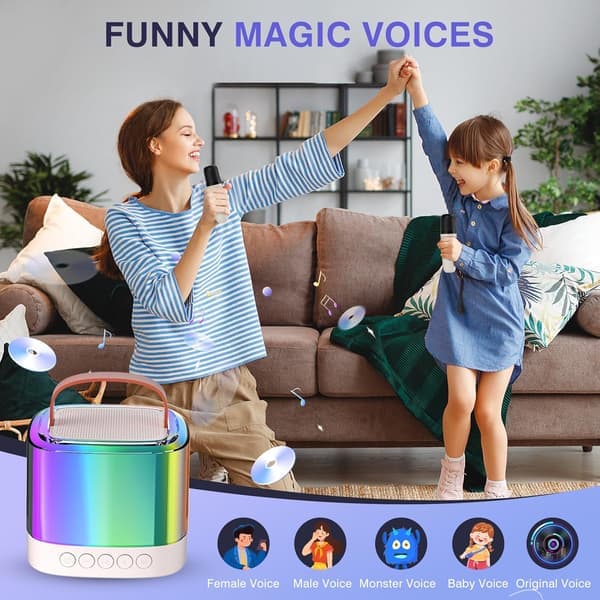 Mini Karaoke Machine with 2 Wireless Microphones Portable Bluetooth Speaker for Home Party Music Player