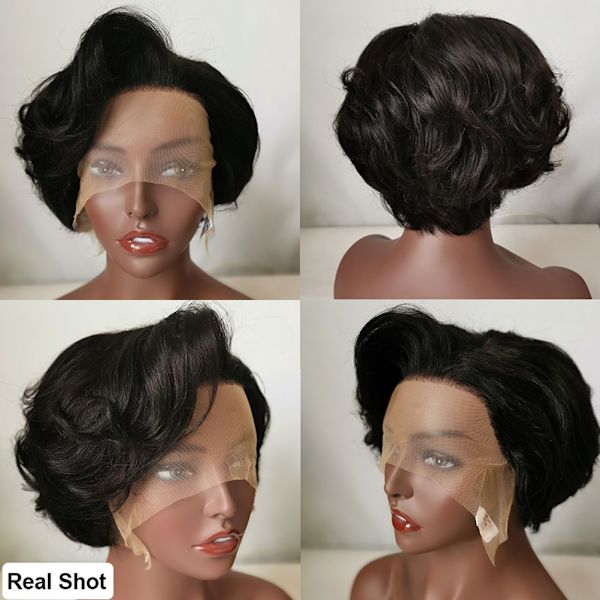 Pixie Cut Peruk Mänskligt Hår Peruk Kort Lockigt Mänskligt Hår Peruker För Kvinnor Rak Bob Peruk
