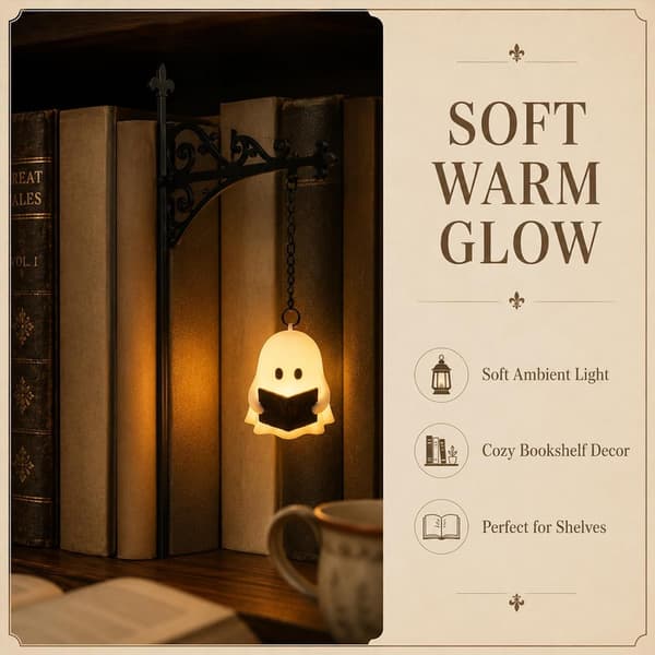 New Library Lamp - Decorative Bookshelf Lighting with Warm Light, LED Night Light for Reading Nooks, Iron Bookshelf Lamp for Bookworms Ghost Style 1-pack