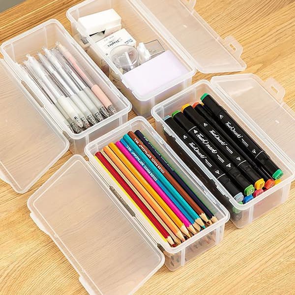 Two-Pack Transparent Pencil Case, Double-Layer Organizer for Pens, Pencils & Art Supplies, Snap-Lock Stationery Case - Lightweight