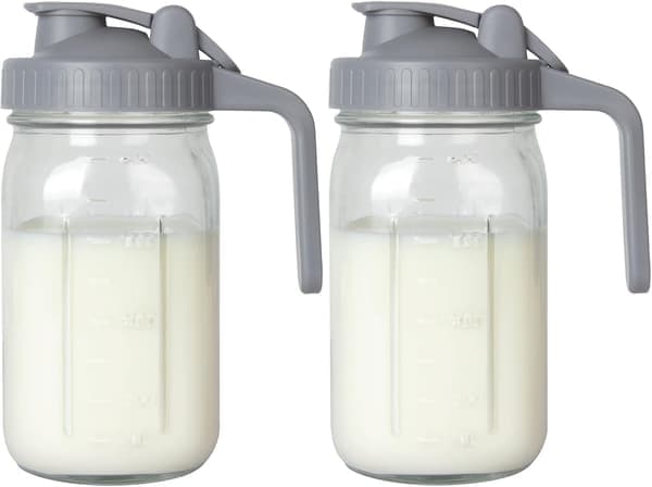 2-PACK Breast Milk Pitcher 32oz Glass Pitcher with Lid Leak-Proof Drip-Free Spout Breast Milk Storage Pitcher for Refrigerator