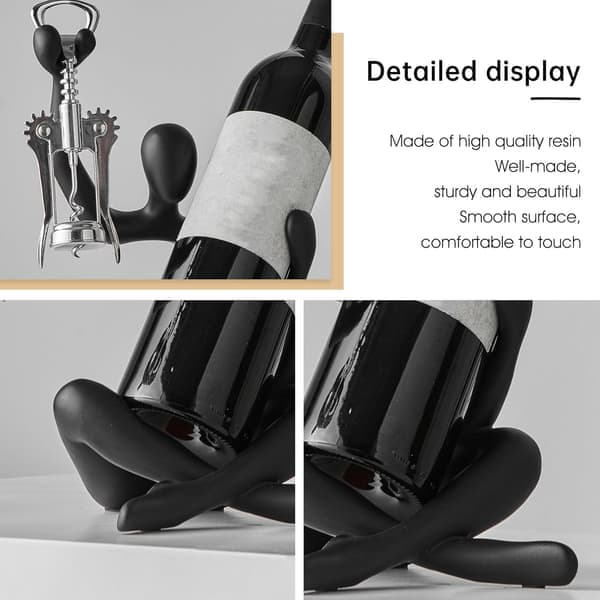Modern Wine Holder, Decorative Resin Wine Rack with Hollow Design (Black)