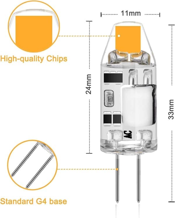 10-pack 2W G4 LED-lampor, 3000K varmvit, 200lm, 12V