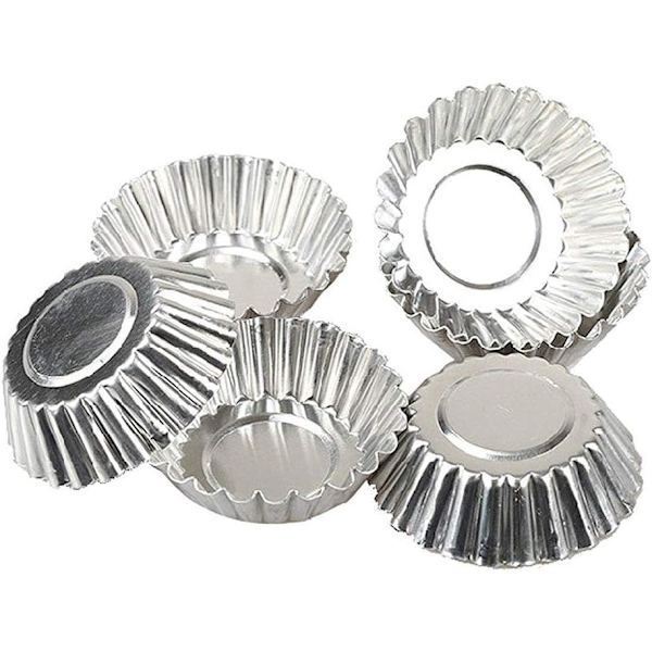100 st Silver Tone Rostfritt Stål Ägg Tårtform Skål-Form Ägg Tårt Cupcake Kaka Cookie Form Pudding Form Bakverktyg
