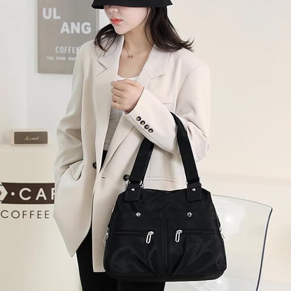 Women's Bag, Multi-Compartment, Single Shoulder Bag, Waterproof, Large Capacity, Casual Travel Shoulder Bag, Black.