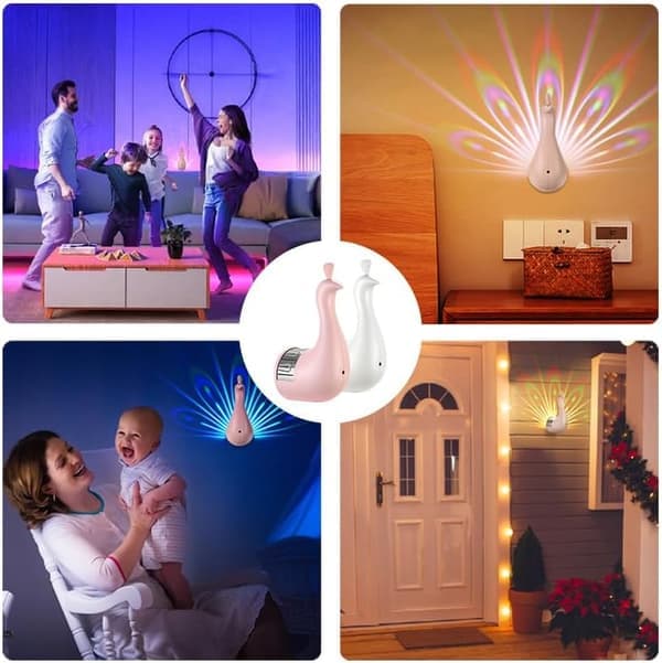 Peacock Lamp, Peacock Night Light, Peacock Wall Lamp/Projector Lamp (White)