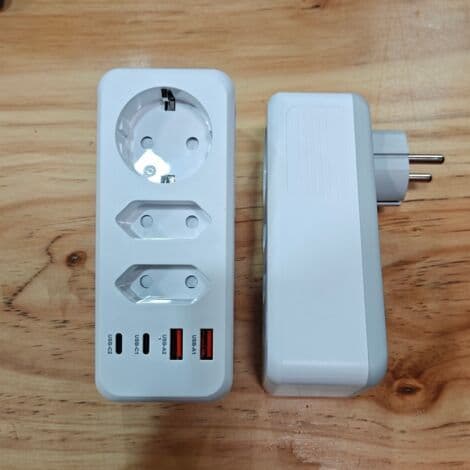 7-in-1 Power Strip with EU Plug and Surge Protection - 3 AC Outlets + 2 USB-A + 2 USB-C