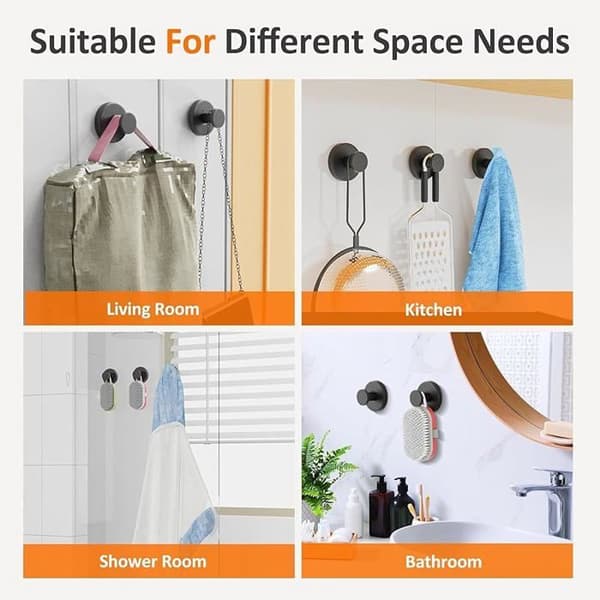 Extra Strong Black Suction Cup Hook for Wreaths on Glass - Bathroom, Towels (1 pc) SUCTION CUP