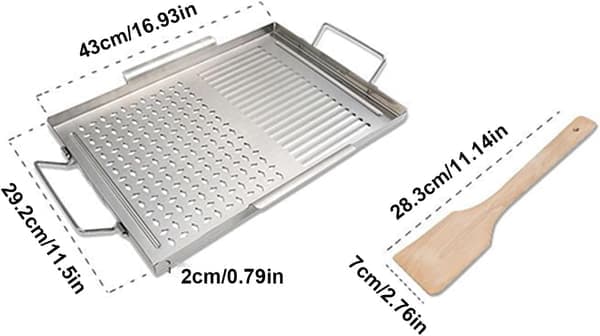 Grillbrett med håndtak i rustfritt stål, for grilling og utendørs matlaging
