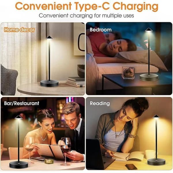 Bordlampe - XVX - Genopladelig LED - Berøringskontrol - 3 Lysstyrkeniveauer - Sort Aluminium