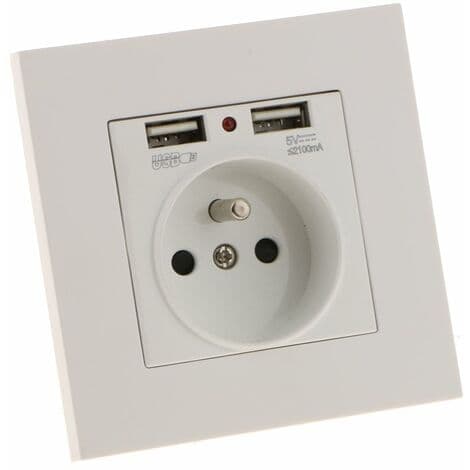 Wall Socket, Wall Socket with Dual USB 5V/2100mA, Recessed Socket with 2 USB Ports, Convenient and Easy to Use