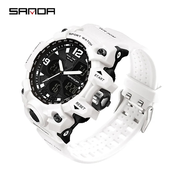 SANDA Herr Militärklockor Vit Watch LED Digital 50M vattentät watch Herr Multifunktionsklocka Relogio Masculino 942 Ms White 942 Ms White