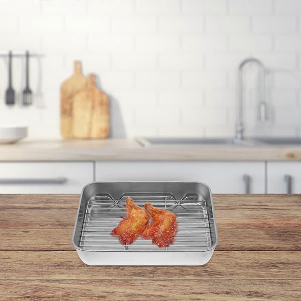 1 sett bakeplate i rustfritt stål med rist Praktisk bakeplate (sølv) Sølv Silver 23X17X5CM
