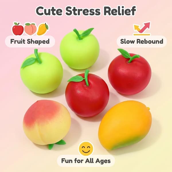 Frugt Squishy Sæt – Fersken Mango & Grønt Æble | Blødt Stresslegetøj til Klem og Afslapning