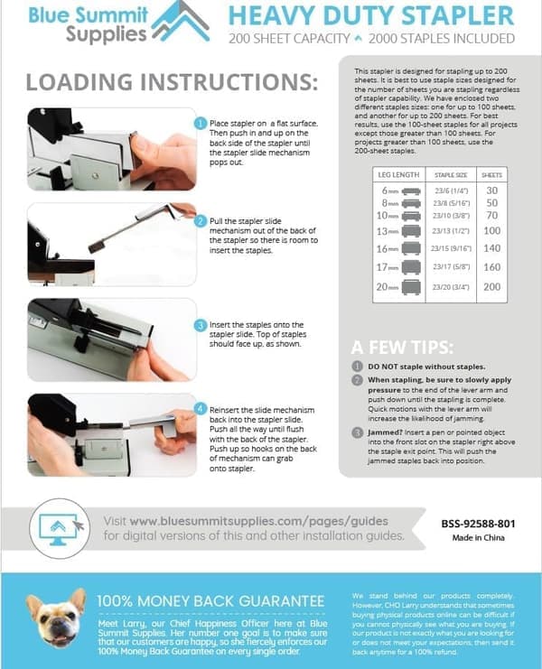 Blue Summit Supplies Heavy Duty Stapler, 200 Sheet Capacity, Includes 4 Boxes of Staples, Brown