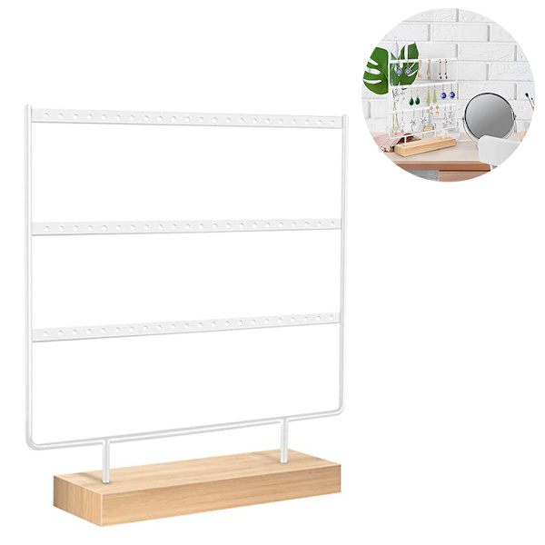 Örhänge Organizer 3-Tier Smycken Organizer Display Stativ, Metall Örhänge Hållare med Trä Bas Stativ, Halsband Förvaringsbricka