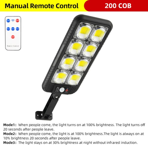 Udendørs solcellelampe 200 COB med bevægelsessensor, IP65 vandtæt 3 tilstande 200 COB
