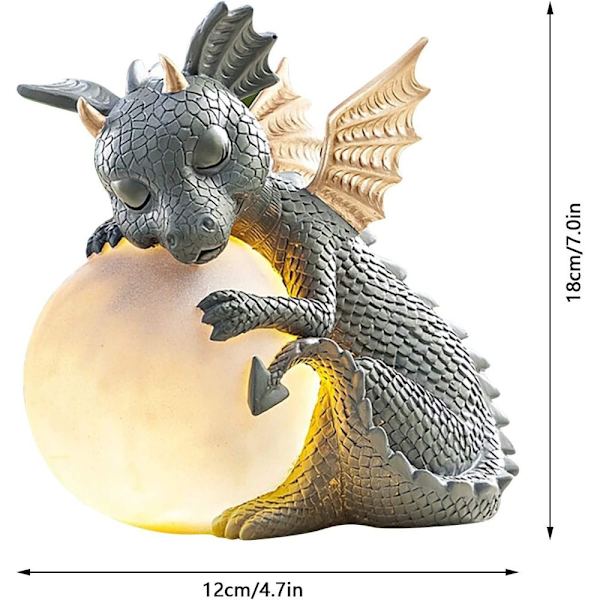 Dinosaurieskulptur i harts och trädgårdsstaty LED-lampa trädgårdsstatyfigur, meditationsdrakstaty utomhus, djurdrakstaty heminredning