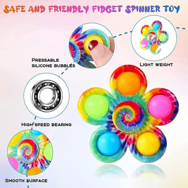 Pop Fidget Spinner Leksaker 4-pack, Party Favor Pop Fidget Leksak Bulk Pack, Bubble Sensoriska Leksaker Set för Barn, Enkla Pop Fidget Spinners ADHD