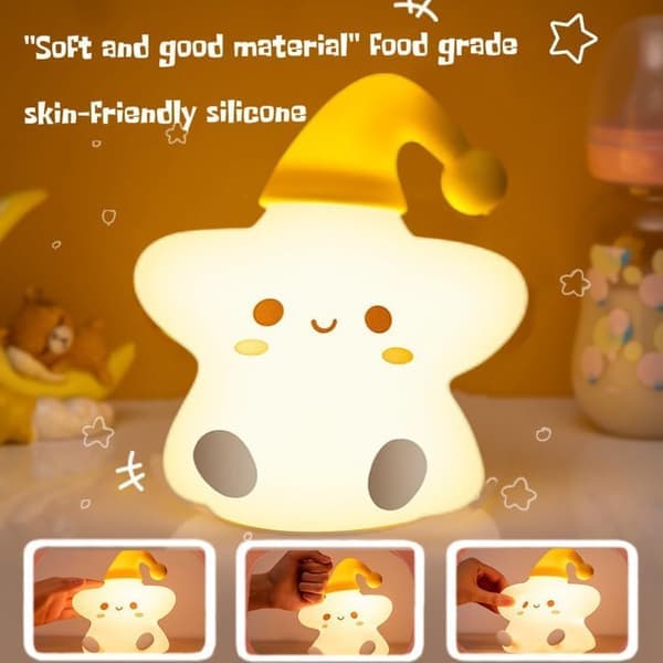 Cute Star Night Light with Remote Control, 10-Level Dimmable & Rechargeable LED Lamp, Soft Silicone Bedroom Decor & Gift for Kids & Adults