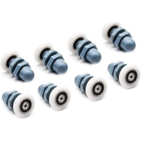 Sæt med 8 brusedørsruller, erstatningsruller til brusedøre i plast, nylon og rustfrit stål, 20 mm diameter, grå