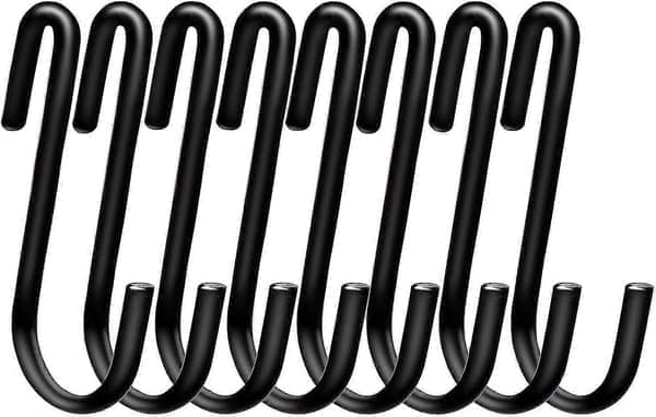 20-pack stora S-krokar - 6 cm långa hållbara små svarta hängkrokar