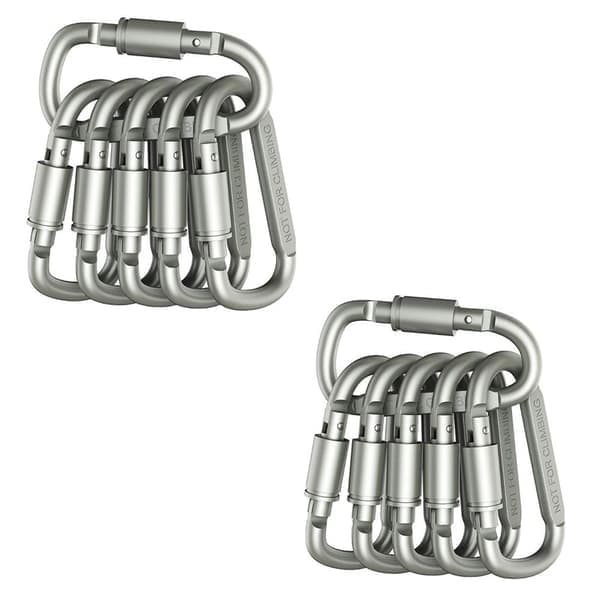 D-ring nyckelring låskarbin i aluminium, multifunktionell krok, starkt låsspänne, 12-pack