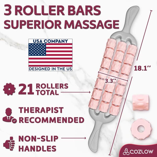 Triple Roller Massage Stick - Kropsmassager til muskler - Fascia Rolling Tool - Dybdevævsterapi - Håndholdt Anti Cellulite Enhed