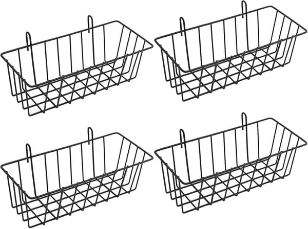 4 Pieces Wall Grid Wall Panel Hanging Wire Basket, Grid Wall Storage Basket, Wall Mounted Baskets