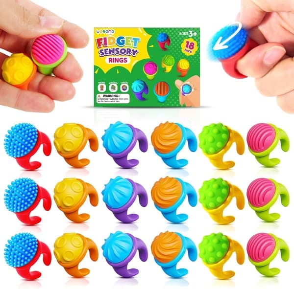 Fidget Toys Sensoriske Ringe til Børn: 18-pak Teksturerede Spinderringe til Angstlindring - Sensorisk Legetøj til Autisme ADHD Særlige Behov Klasseværelse