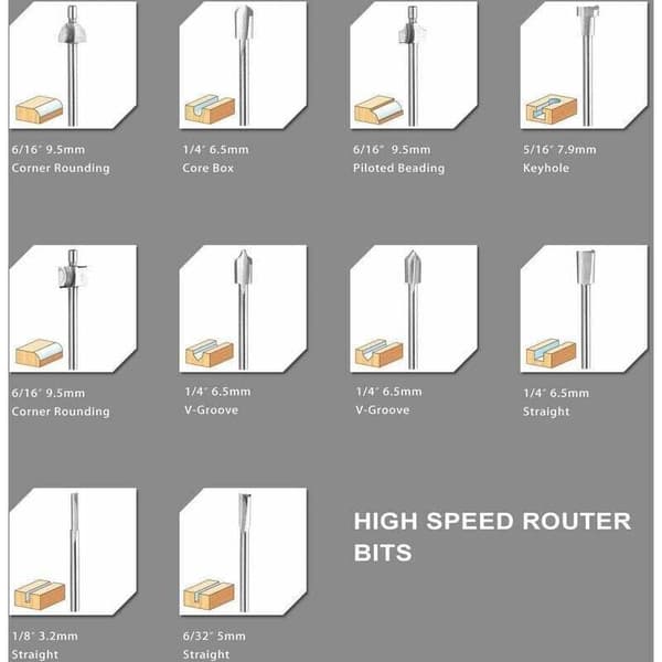 HSS Router Bits, 20 Pieces 3mm 1/8\" Shank Wood Milling Accessory Kit, Router Bits for Dremel Foredom Proxxon Rotary Multi-Tool.