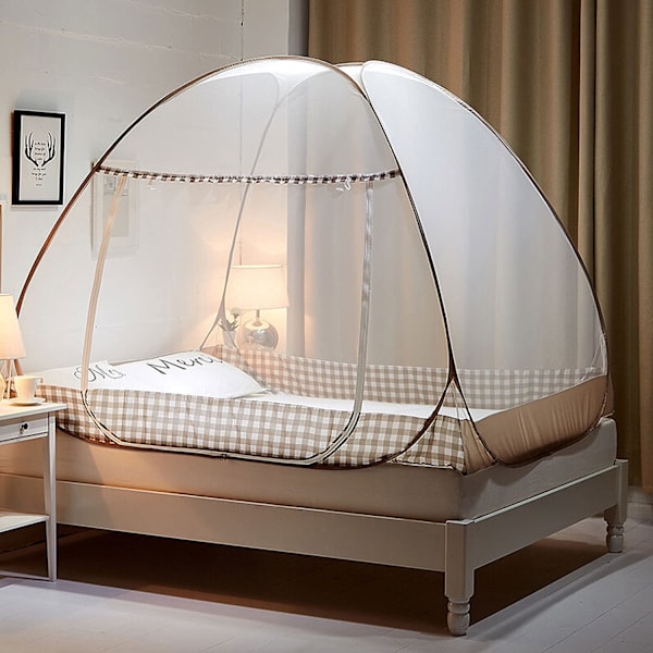 Myggnät säng pop up, hopfällbar säng myggnät, bärbar resemyggnät, myggcampingtält för sovrum utomhuscamping, enkelt