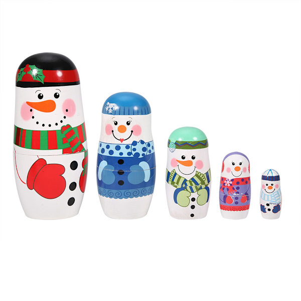 5 st handmålade söta trämatryoshka-dockor ryska dockor set hemdekoration (stor snögubbe)