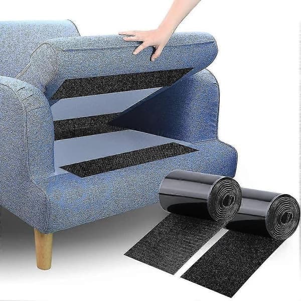 Skridsikker sofamåtte fastgørelsesstropper - selvklæbende velcro, forhindrer sofapuder i at glide, 10 cm x 1,5 m, sort.