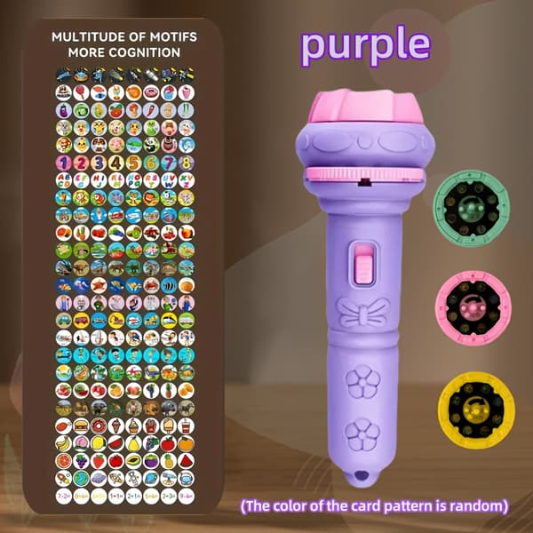 Mini Projector Flashlight with 3 Slides with 24 Different Patterns Including Animals, Dinosaurs, Vehicles, and Space, Perfect for Halloween Pu Purple 1 flashlight+3 projector card