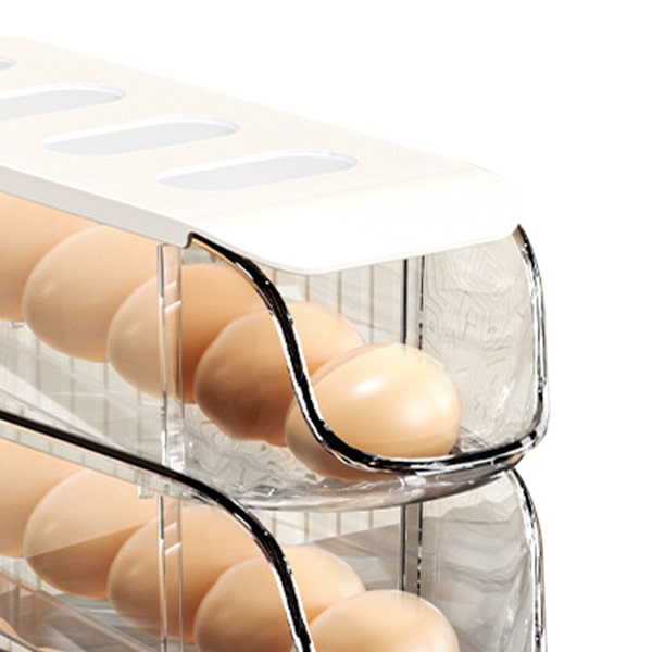 3PCS Äggbehållare för kylskåp Plast Stapelbar Automatisk Rullande Ägghållare Förvaringslåda för Hushåll Vit