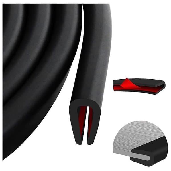 U-shaped Seal - XVX - Sheet Metal Edge Protector - Flexible Rubber - 3m, 2mm - Black