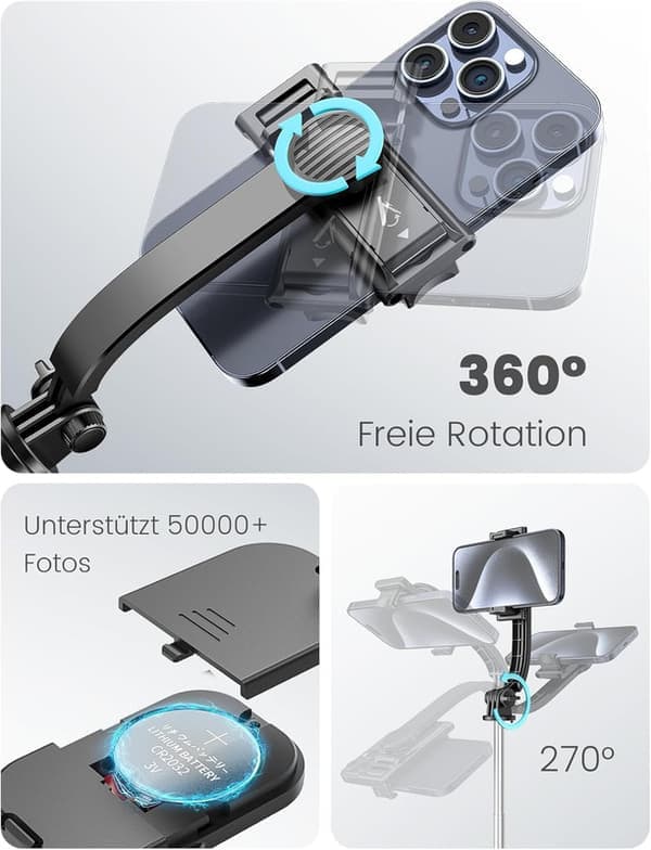 Selfie Stick/106cm Adjustable Tripod Mobile Stand with Bluetooth Remote Control, Detachable Clip, 360° Rotating Stand