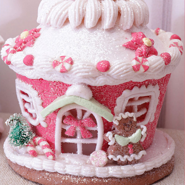 Pepparkakshus Dekorativ Julgran Prydnad med Slott Godis Trä