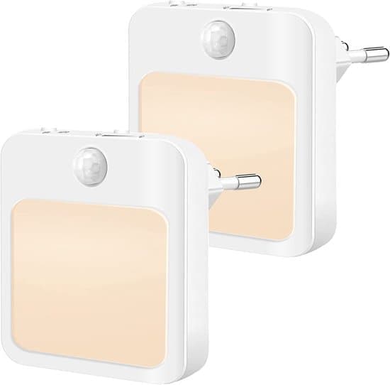2 x stikkontaktlampe med bevegelsessensor – plug-in LED-lys – nattlys – varmt lys – dimbart