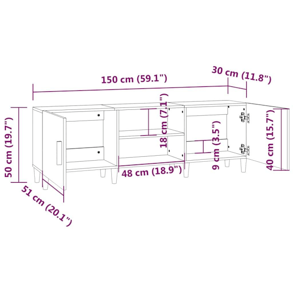 vidaXL Tv-bänk brun ek 150x30x50 cm konstruerat trä Brun