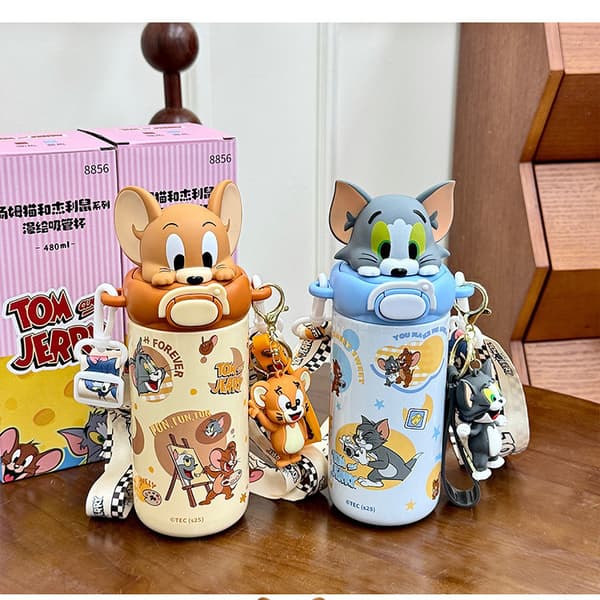Tom & Jerry Tegneserie Isolert Vannkopp – 480ml Rustfritt Stål Barnekopp, 6–12t Termoskopp Blå blå 480 ml