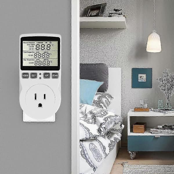 Digital temperaturkontroller strømuttak EU-plugg termostat med tidsbryter sensor sonde oppvarming kjøling versjon