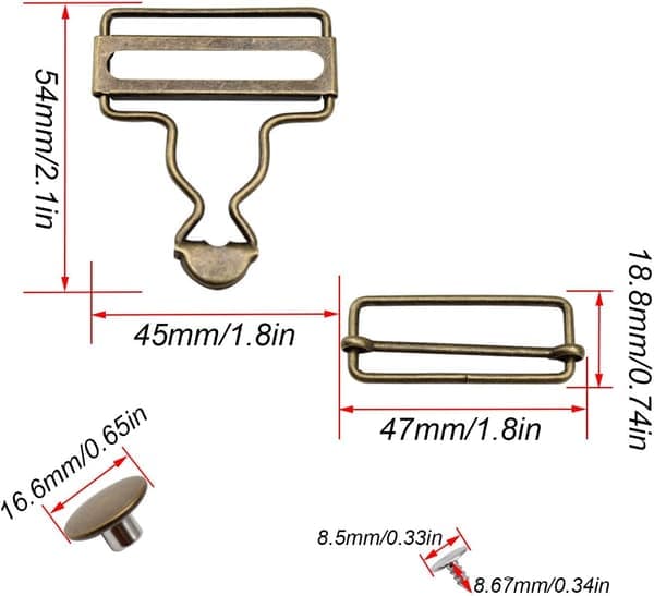 (Sølv, bronse) 4 stk. seler, metallhengsler, metallspenner med rektangulær form