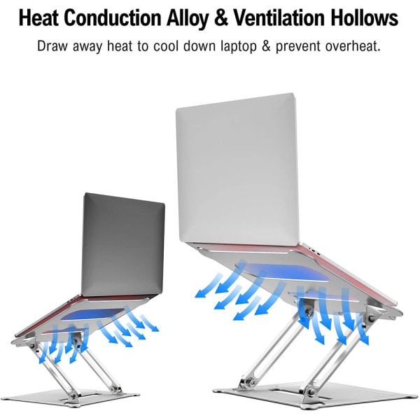 Justerbart laptopstativ, ergonomiskt bärbart datorstativ med värmeventil för att höja bärbar dator, kraftigt laptopstativ
