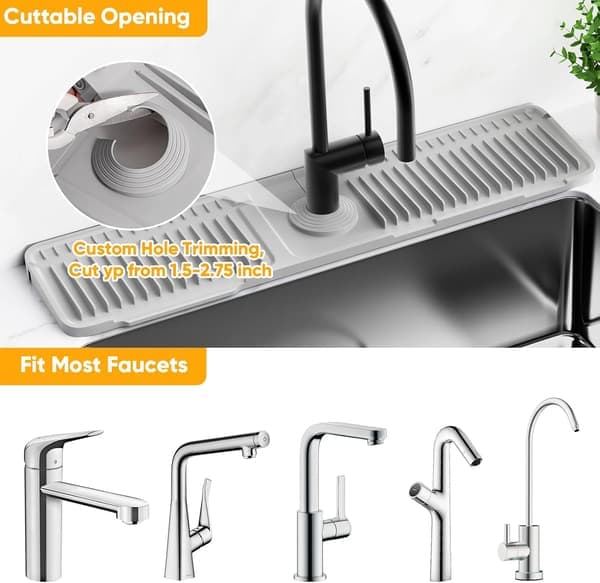Sink Splash Guard - Foldable Faucet Diverter with Snap Lock and 7° Self-Draining Design for Sink Protection