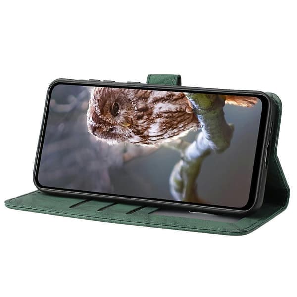 Fodral för Samsung Galaxy A56 5G, Uggla Präglat PU-läder Plånboksfodral med Handledsrem - Grön Green